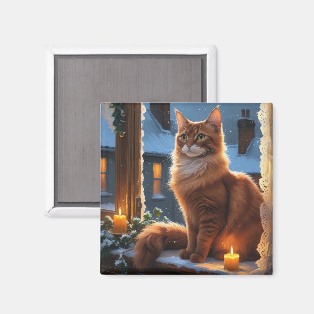 Íman Gato Abissínio com Luzes de Natal Feriado (Front/Back)