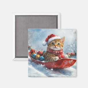 Íman Gato Abissínio em Trenó Neve Christmas