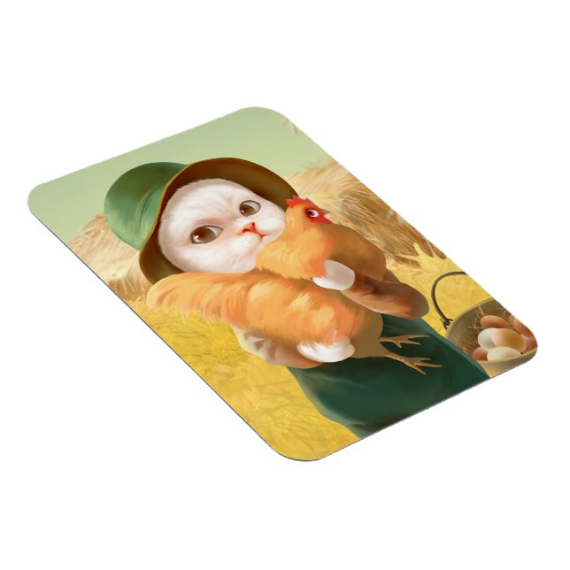 Íman Gato Adorável com Hen na Fazenda (Lado Direito)