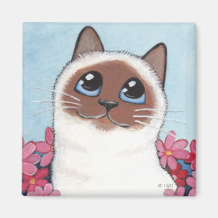 Íman Gato aguçado de Birman & flores - ímã da arte d