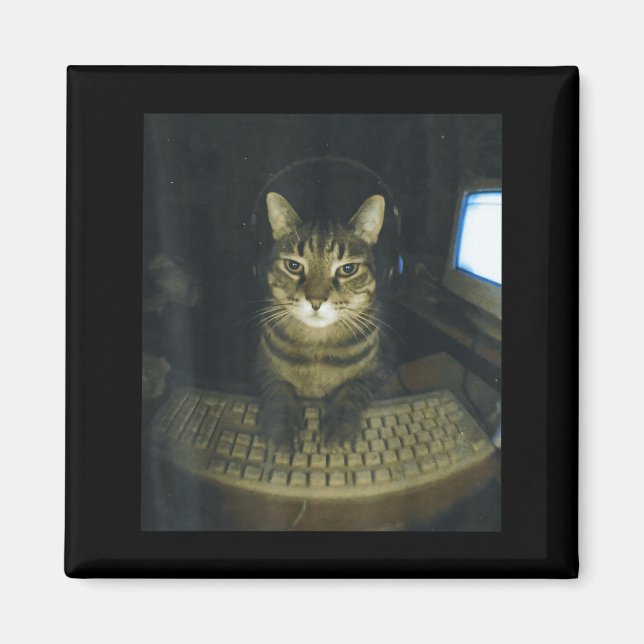 Íman Gato Amante de Gamer Sério Engraçado Gato Meme (Frente)