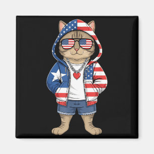 Íman Gato Americano Bandeira EUA Vermelho Branco Azul P