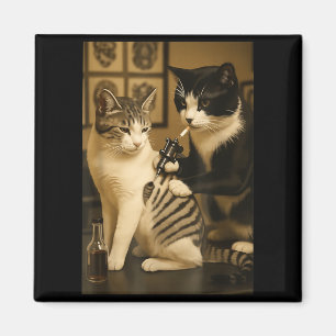 Íman Gato Antigo Fumando Tatuagem Gato Artista Divertid