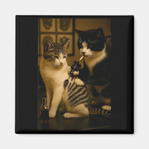 Íman Gato Antigo Fumando Tatuagem Gato Tatuado Artista 