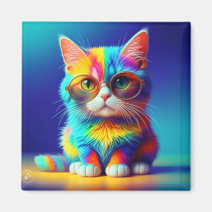 Íman Gato Arco-íris com Óculos Retrato-47567