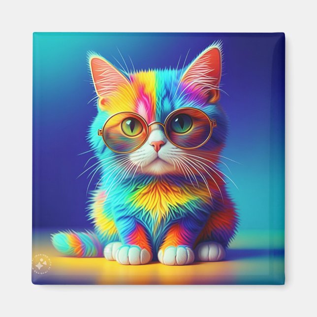 Íman Gato Arco-íris com Óculos Retrato-47567 (Frente)