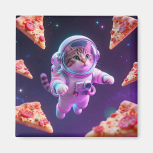Íman Gato Astronauta Fofo Flutuando Pizza Aventura Espa