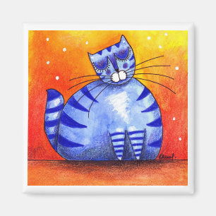 Íman Gato azul gordo grande - ímã quadrado