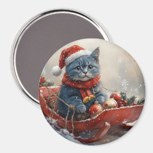 Íman Gato Azul Oriental em Trenó Deixe Nevar Natal
