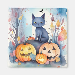 Íman Gato Azul Oriental Halloween Com Pumpkins Assustad