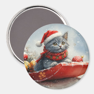 Íman Gato Azul Russo em Trenó Deixe Nevar Natal