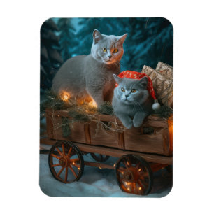 Íman Gato Azul Russo Neve Trenó Natal Decoração de Nata
