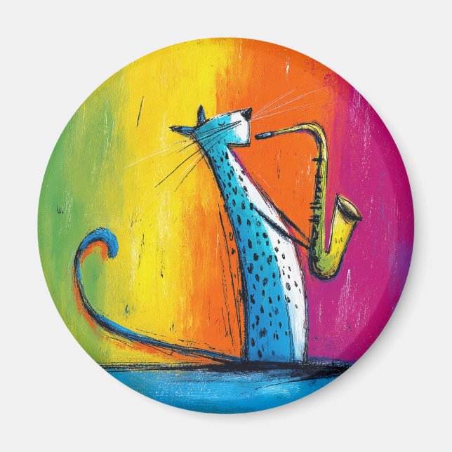 Íman Gato Azul Tocando um Saxofone (Frente)