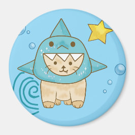Íman Gato beige bonito em roupa de tubarão aqua tema do