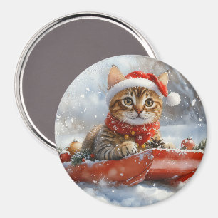 Íman Gato Bengal em Trenó Deixe Nevar Natal