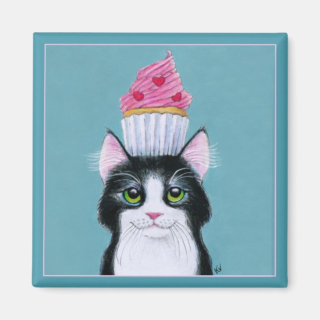 Íman Gato bonito com ímã Cupcake (Frente)