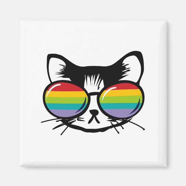 Íman gato bonito com óculos escuros arco-íris (Frente)