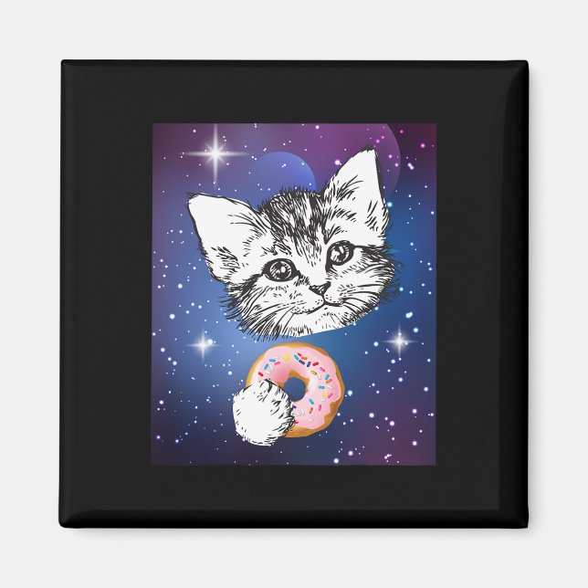 Íman Gato Bonito Comendo Uma Rosquinha No Espaço (Frente)