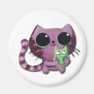 Íman Gato bonito do gatinho com o monstro verde pequeno