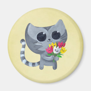 Íman Gato bonito e flores do gatinho