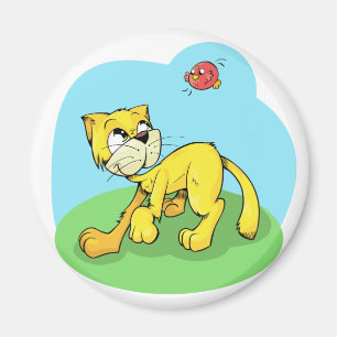 Íman Gato bonito e pássaro