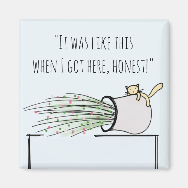 Íman Gato Bonito Engraçado A Derrubar Coisas (Frente)