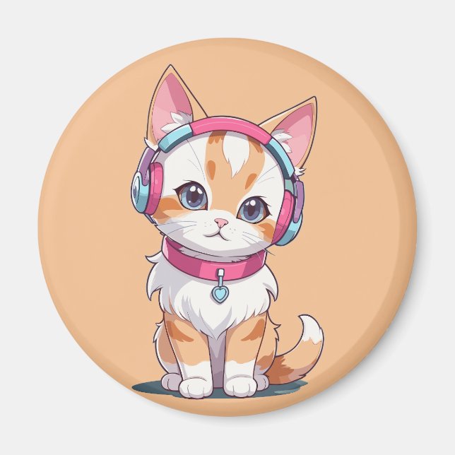 Íman Gato Bonito na Chic do Fone de Ouvido (Frente)