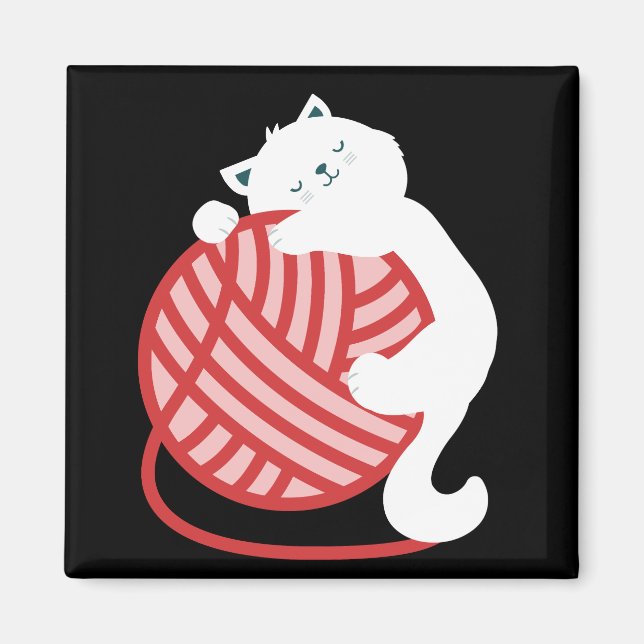 Íman Gato branco-cúmulo com bola de fios (Frente)