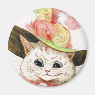 Íman Gato branco de sorriso com chapéu