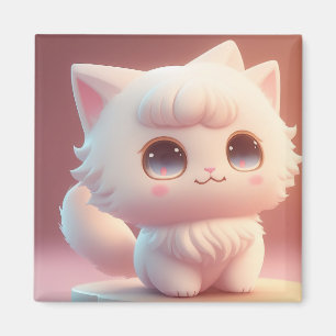 Íman Gato Branco Fluffy, Bonito Olho Grande