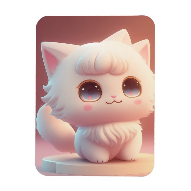 Íman Gato Branco Fofo de Olhos Grandes (Vertical)