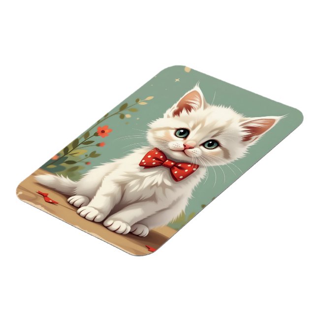 Íman Gato branco fofo e adorável com gravata borboleta (Left Side)