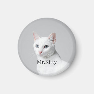 Íman Gato Branco Nome de Estimação Personalizado – Retr