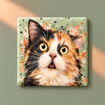 Gato Calico Surpreso Divertido Arte Aquarela