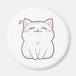 Íman Gato Cantando com Nota Musical Design Kawaii