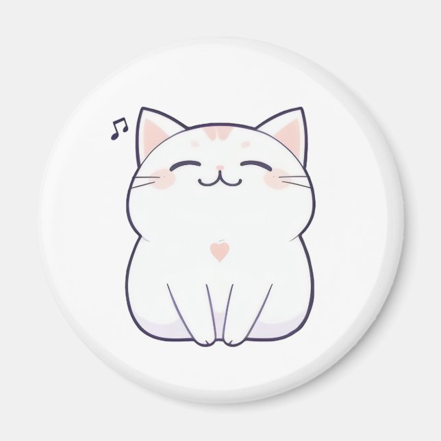 Íman Gato Cantando com Nota Musical Design Kawaii (Frente)