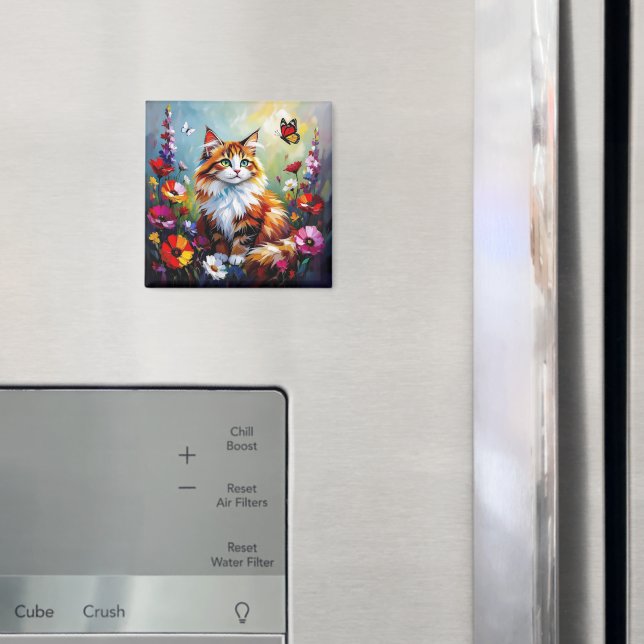 Íman Gato Caprichoso Fofo, Flores e Borboletas (In Situ (Fridge))