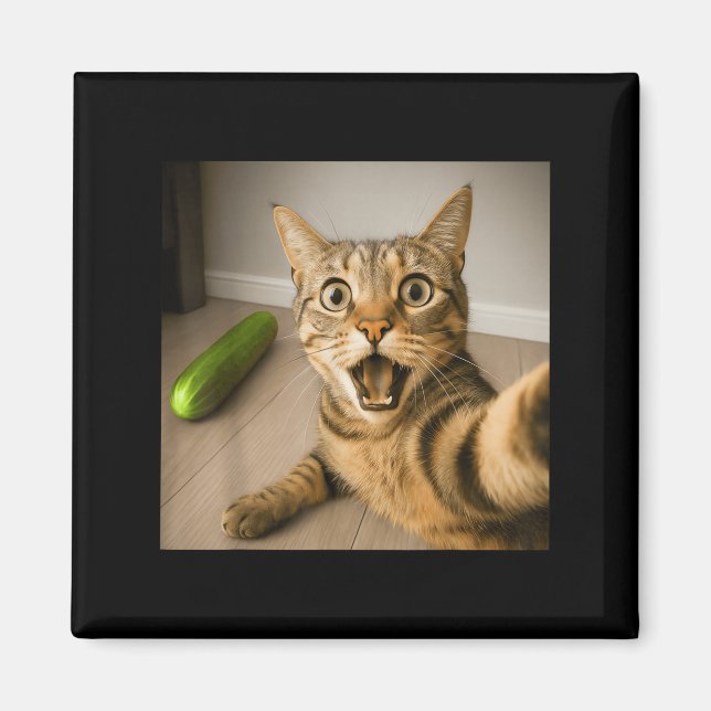 Íman Gato Chocado Engraçado Selfie Com Design de Memóri (Frente)