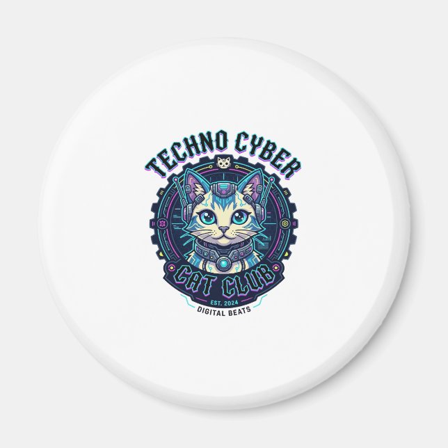 Íman Gato Cibernético Techno Design Divertido Amante de (Frente)