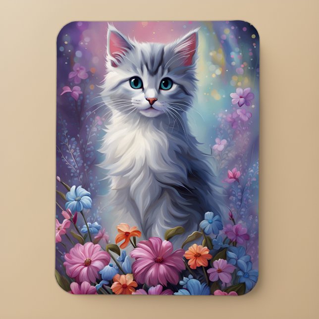 Íman Gato Cinza Caprichoso no Jardim Mágico Ímã de Gati (🐾 Whimsy Meets Reality: Adorable Gray Kitten! 🌼)