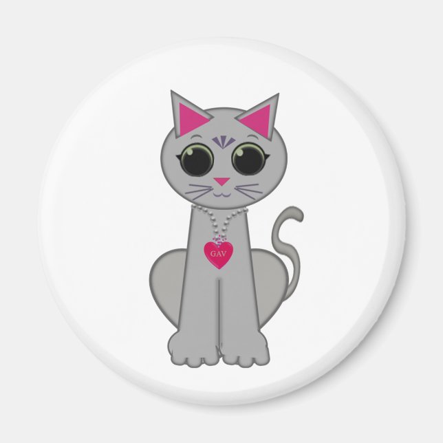 Íman Gato Cinza Feliz Divertido Fofo (Frente)