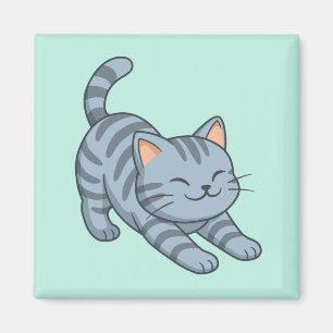 Íman Gato Cinza Tabby Verde Esticando