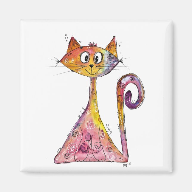 Íman Gato Cinzento, Rosa, Branco (Frente)