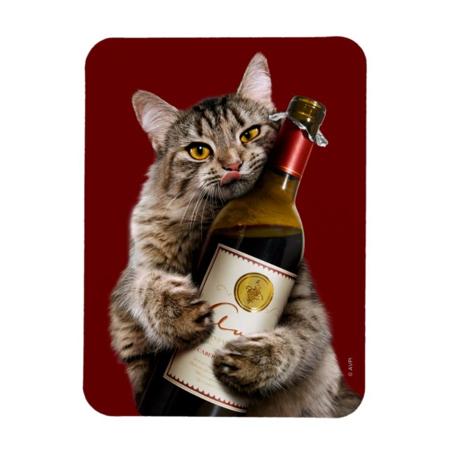 Íman Gato Com Garrafa De Vinho (Vertical)