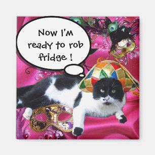 ÍMAN GATO COM HARLEQUIN HAT E MÁSCARAS DE MASCARADA