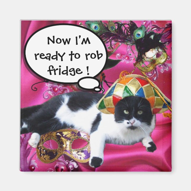 ÍMAN GATO COM HARLEQUIN HAT E MÁSCARAS DE MASCARADA (Frente)