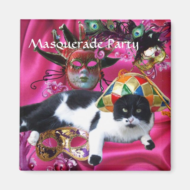 ÍMAN GATO COM HARLEQUIN HAT E MÁSCARAS DE MASCARADA (Frente)