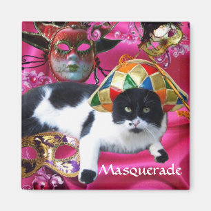 ÍMAN GATO COM HARLEQUIN HAT E MÁSCARAS DE MASCARADA