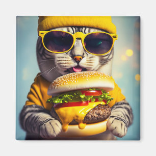 Íman GATO COM Imã de geladeira CHEESEBURGER FUNNY