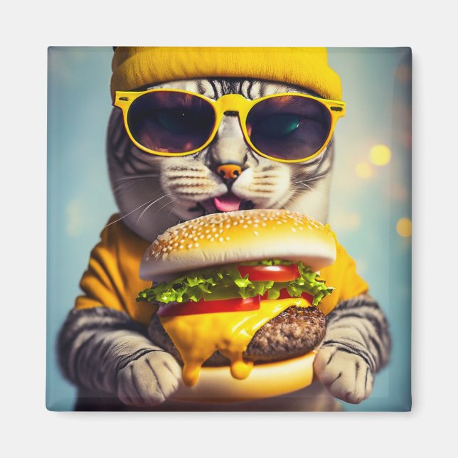 Íman GATO COM Imã de geladeira CHEESEBURGER FUNNY (Frente)